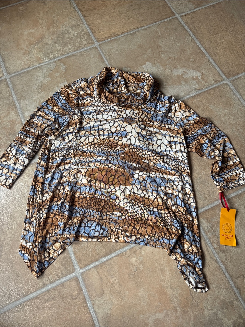 Ruby Rd petite Animal Print Turtleneck Tunic in Browns & Blue size PXL - Picture 1 of 6